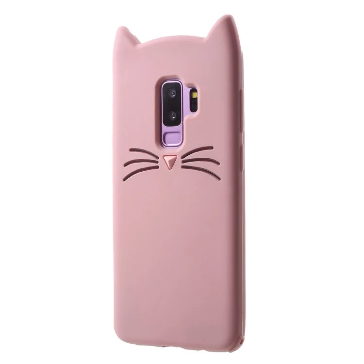 3D Mustache Cat Silicone Case Cover for Samsung Galaxy S9 Plus SM-G965 - Pink