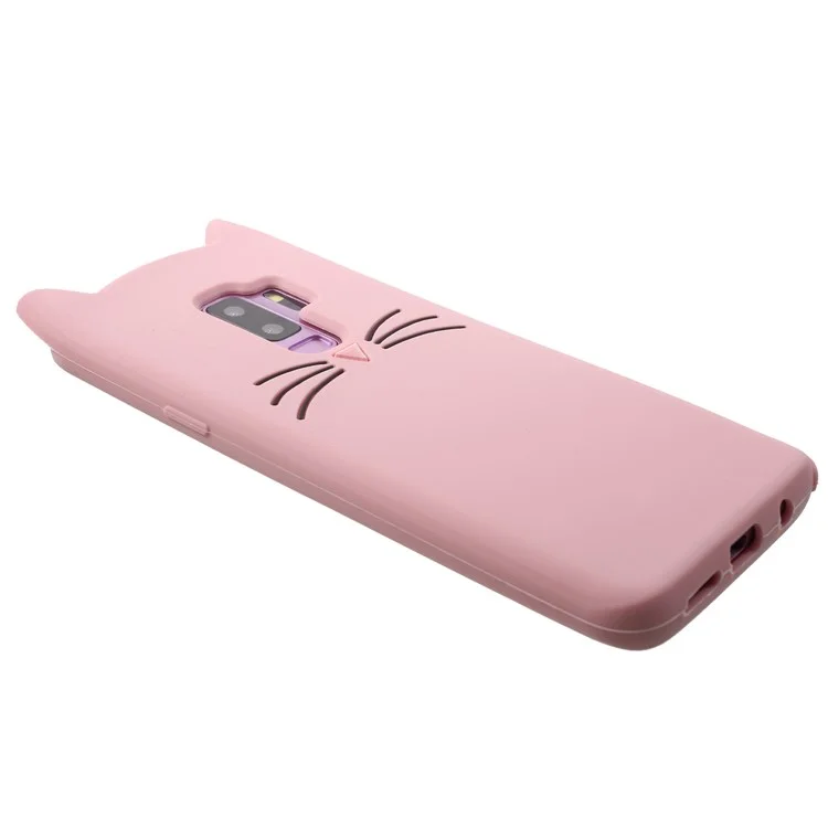 3D Mustache Cat Silicone Case Cover for Samsung Galaxy S9 Plus SM-G965 - Pink