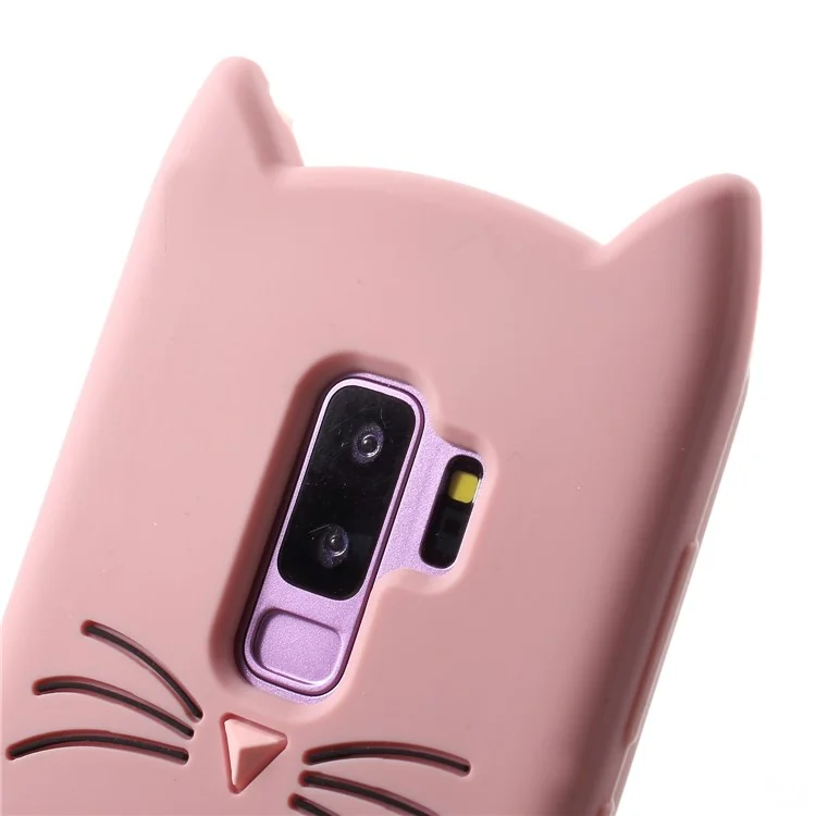 3D Mustache Cat Silicone Case Cover for Samsung Galaxy S9 Plus SM-G965 - Pink