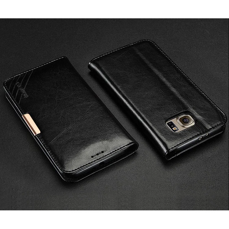 KLD Royal II Series Wallet Genuine Leather Cover for Samsung Galaxy S7 - Black
