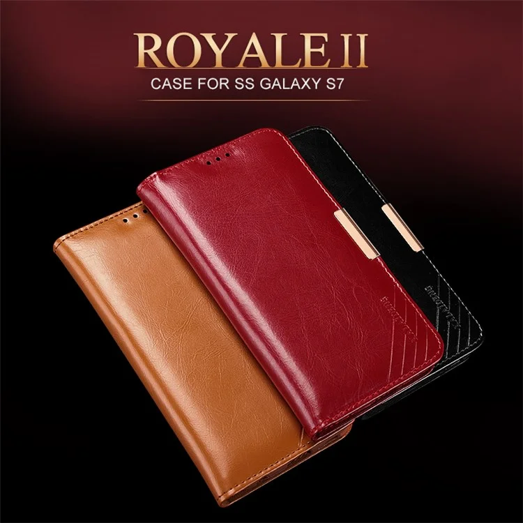 KLD Royal II Series Wallet Genuine Leather Cover for Samsung Galaxy S7 - Black