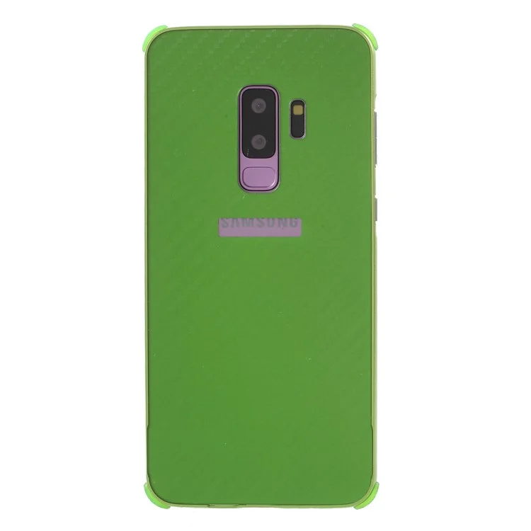 Electroplated Metal Bumper + Carbon Fiber Texture PC Back Panel Slide-on Cover for Samsung Galaxy S9 Plus SM-G965 - Green