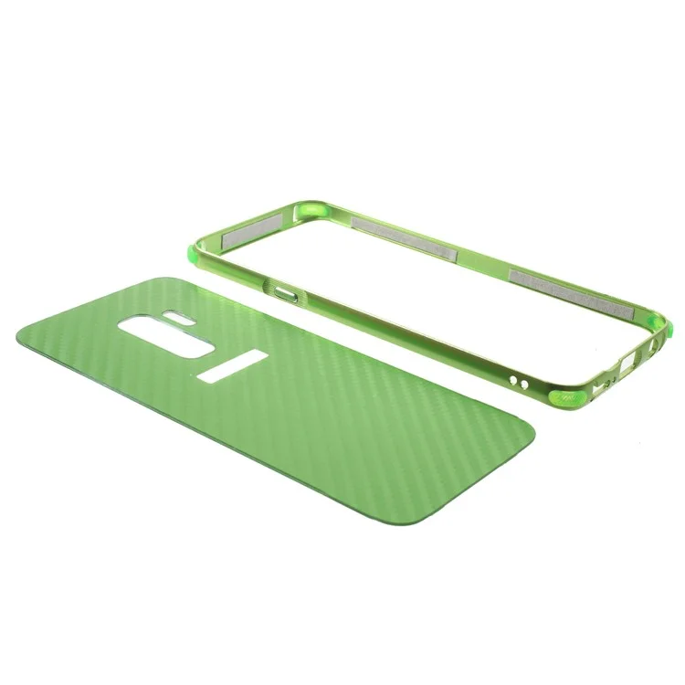 Electroplated Metal Bumper + Carbon Fiber Texture PC Back Panel Slide-on Cover for Samsung Galaxy S9 Plus SM-G965 - Green