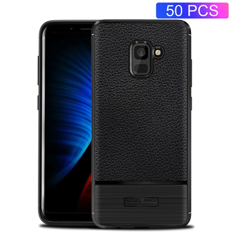 50PCS/Lot Litchi Texture and Brush TPU Case for Samsung Galaxy A8 (2018) - Black