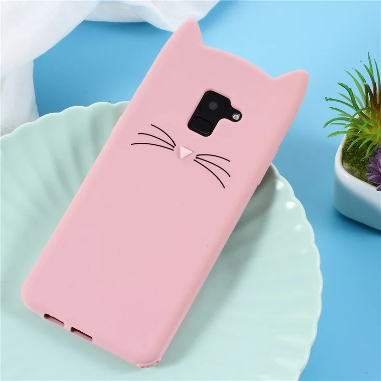 3D Mustache Cat Silicone Case for Samsung Galaxy A8+ (2018) - Pink