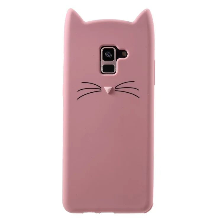 3D Mustache Cat Silicone Case for Samsung Galaxy A8+ (2018) - Pink