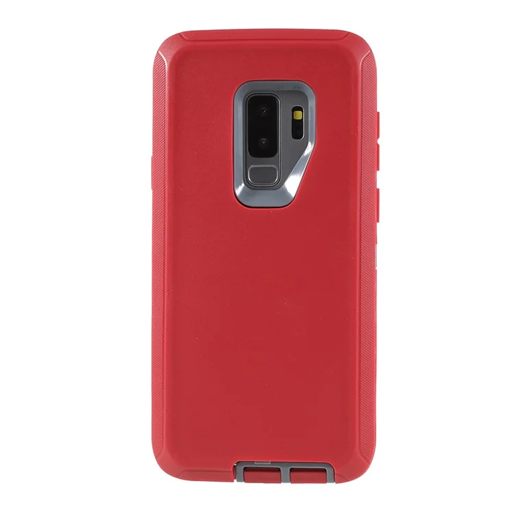 3-piece Shockproof Drop-proof Dust-proof PC Silicone Combo Phone Shell for Samsung Galaxy S9+ G965 - Red / Grey