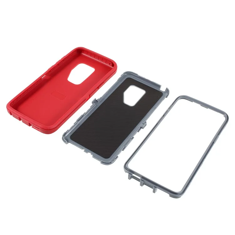 3-piece Shockproof Drop-proof Dust-proof PC Silicone Combo Phone Shell for Samsung Galaxy S9+ G965 - Red / Grey
