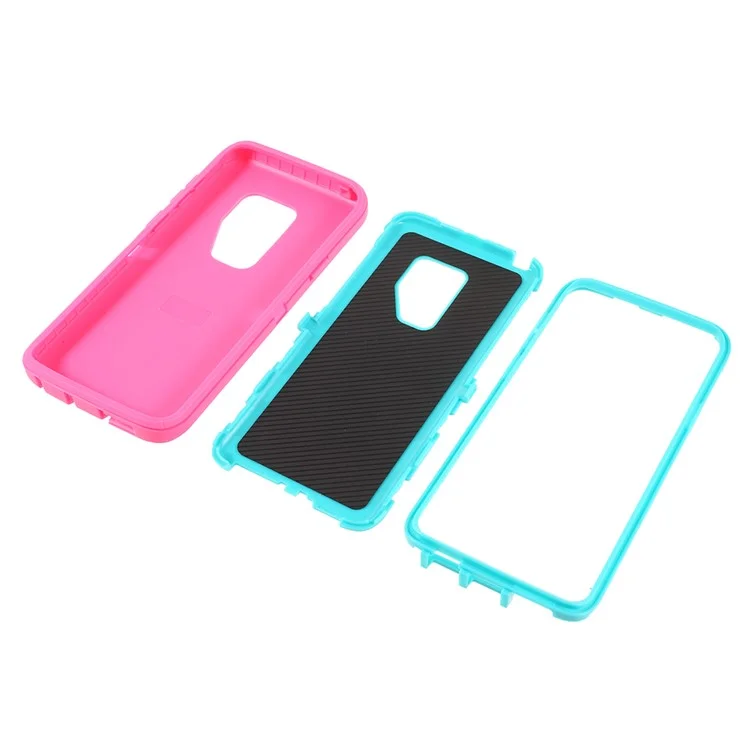 3-piece Shockproof Drop-proof Dust-proof PC Silicone Mobile Phone Cover for Samsung Galaxy S9+ G965 - Rose / Blue
