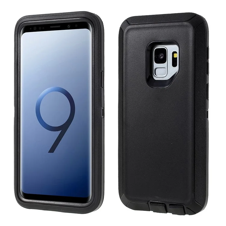 3-piece Shockproof Drop-proof Dust-proof PC Silicone Hybrid Case for Samsung Galaxy S9 G960 - Black