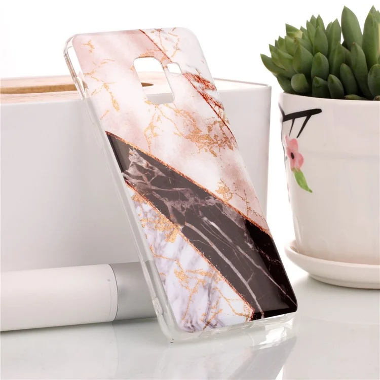 Glittery Powder Marble Pattern IMD TPU Case for Samsung Galaxy A8 (2018) - White and Black Marble Pattern