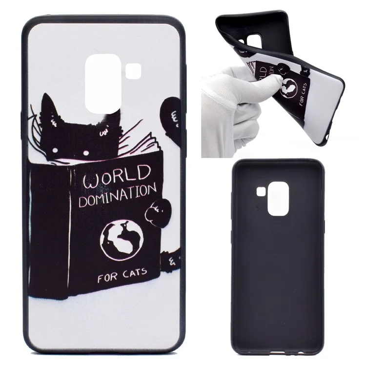 Patterned Printing TPU Soft Case for Samsung Galaxy A8 (2018) - Cat Reading Book