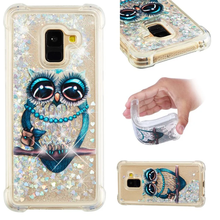 Liquid Glitter Powder Quicksand Shockproof TPU Back Casing for Samsung Galaxy A8 (2018) - Owl