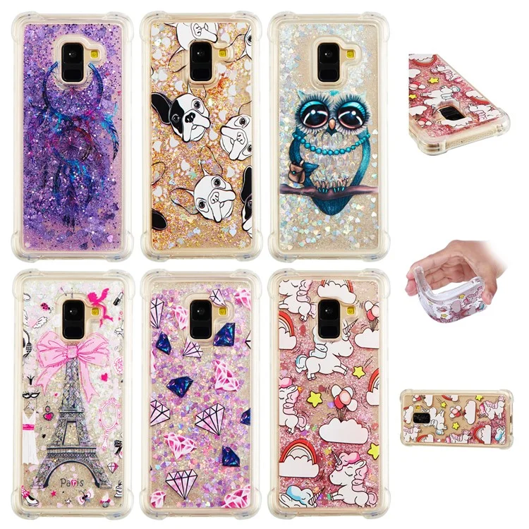 Liquid Glitter Powder Quicksand Shockproof TPU Back Casing for Samsung Galaxy A8 (2018) - Owl