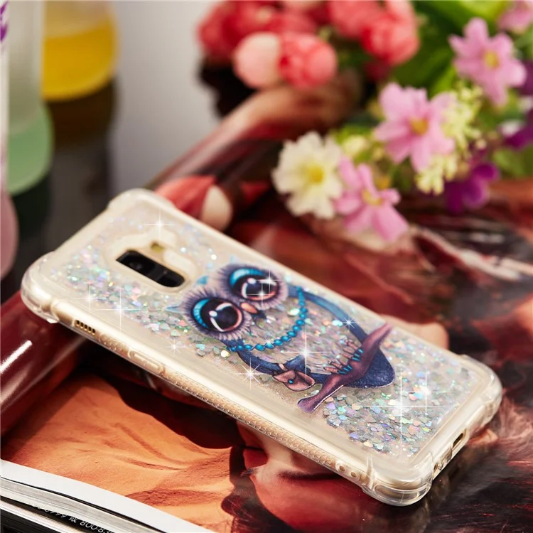 Liquid Glitter Powder Quicksand Shockproof TPU Back Casing for Samsung Galaxy A8 (2018) - Owl