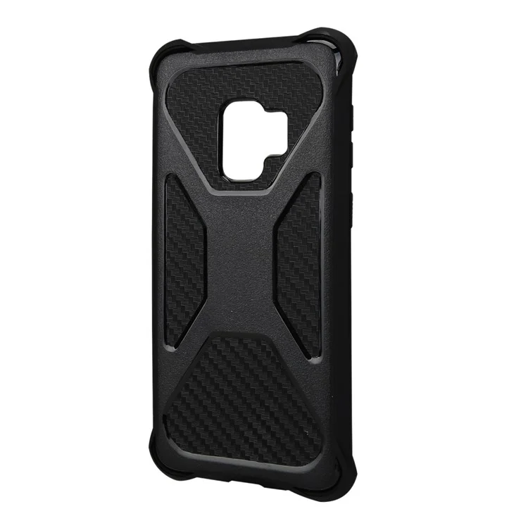 For Samsung Galaxy S9 SM-G960 Heavy Duty Belt Clip Carbon Fiber Texture PC + TPU Hybrid Kickstand Case - Black
