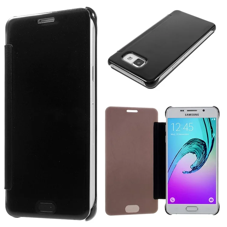 Mirror Surface PC & PU Leather Flip Case for Samsung Galaxy A5 SM-A510F (2016) - Black