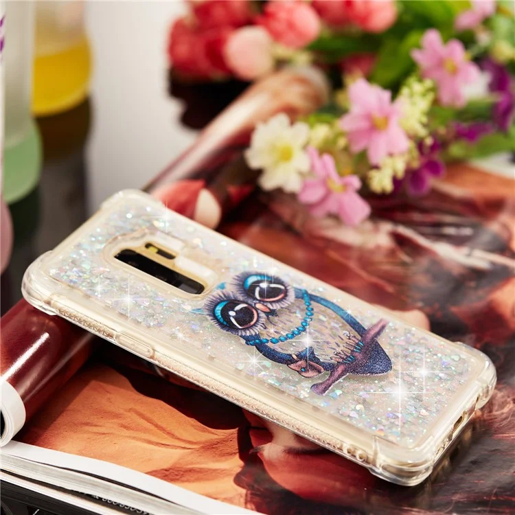Liquid Glitter Powder Quicksand Shockproof TPU Back Case for Samsung Galaxy S9 Plus SM-G965 - Owl