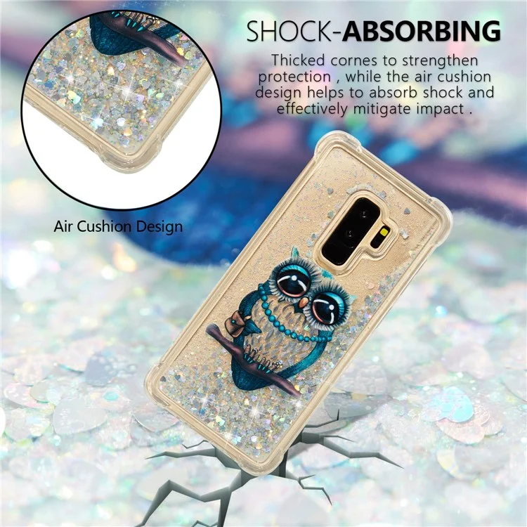 Liquid Glitter Powder Quicksand Shockproof TPU Back Case for Samsung Galaxy S9 Plus SM-G965 - Owl