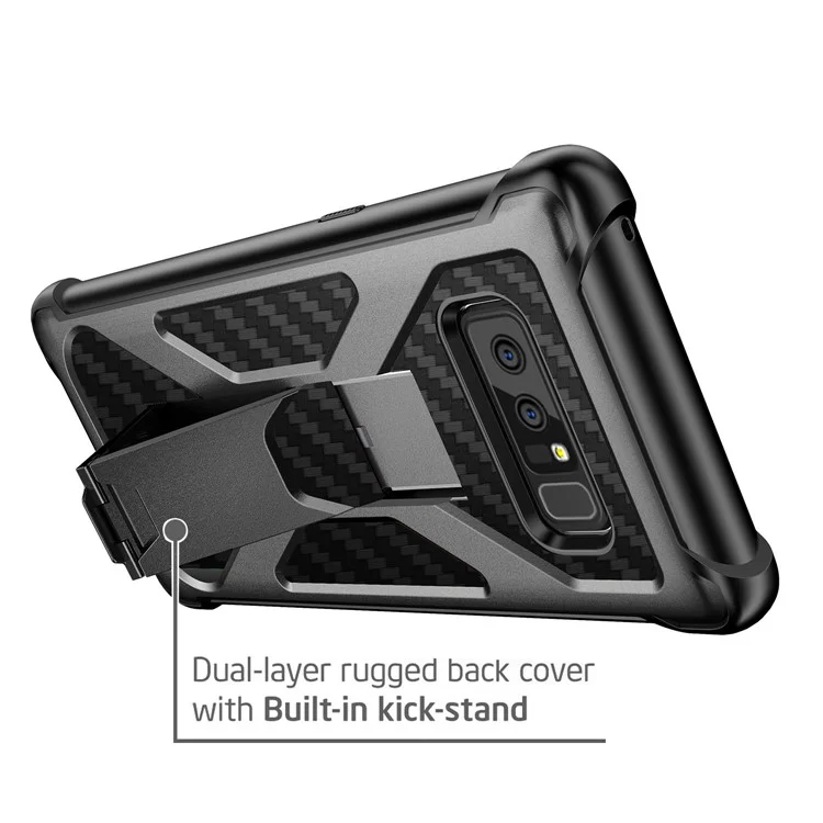 Heavy Duty Kickstand Belt Clip Carbon Fiber Texture PC + TPU Hybrid Case for Samsung Galaxy Note 8 SM-N950 - Black