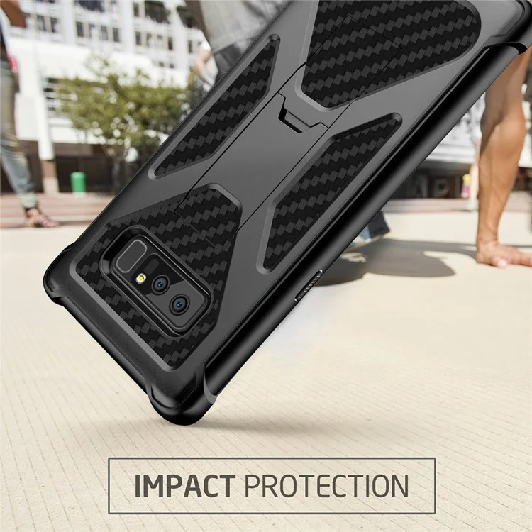 Heavy Duty Kickstand Belt Clip Carbon Fiber Texture PC + TPU Hybrid Case for Samsung Galaxy Note 8 SM-N950 - Black