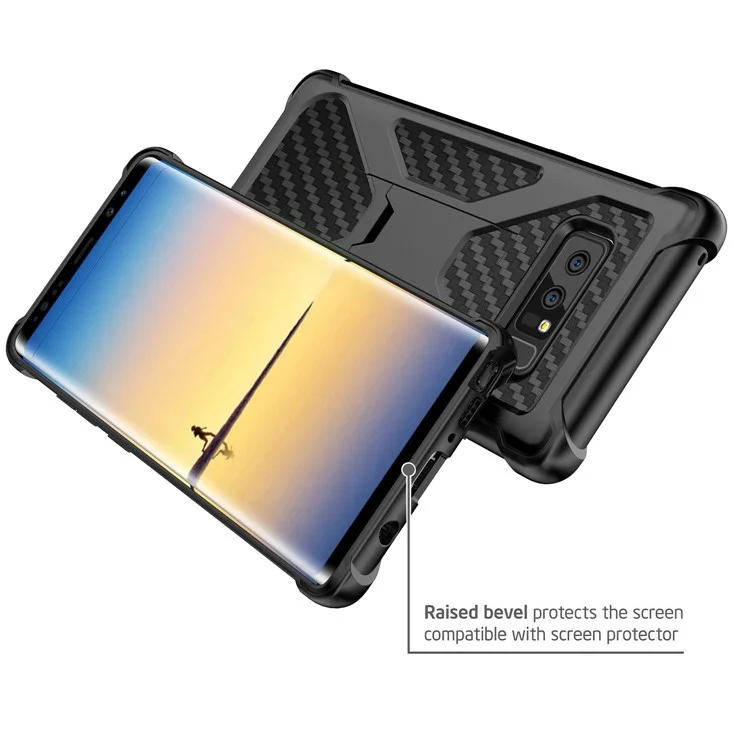 Heavy Duty Kickstand Belt Clip Carbon Fiber Texture PC + TPU Hybrid Case for Samsung Galaxy Note 8 SM-N950 - Black