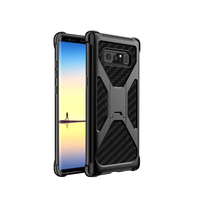 Heavy Duty Kickstand Belt Clip Carbon Fiber Texture PC + TPU Hybrid Case for Samsung Galaxy Note 8 SM-N950 - Black