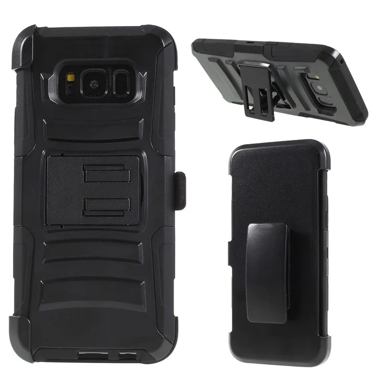 Silicone & Plastic Combo Belt Clip Holster Stand Case for Samsung Galaxy S8 G950 - Black