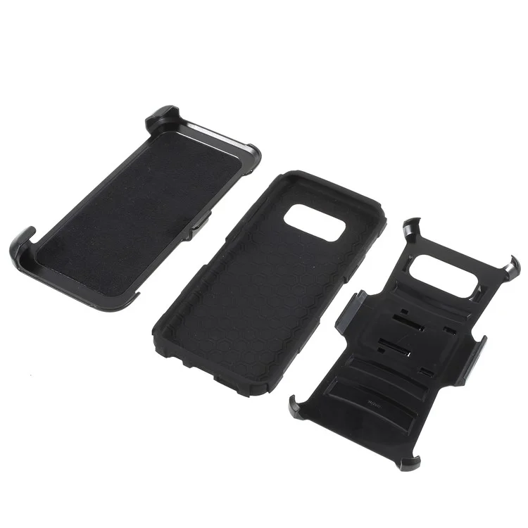 Silicone & Plastic Combo Belt Clip Holster Stand Case for Samsung Galaxy S8 Plus SM-G955 - Black