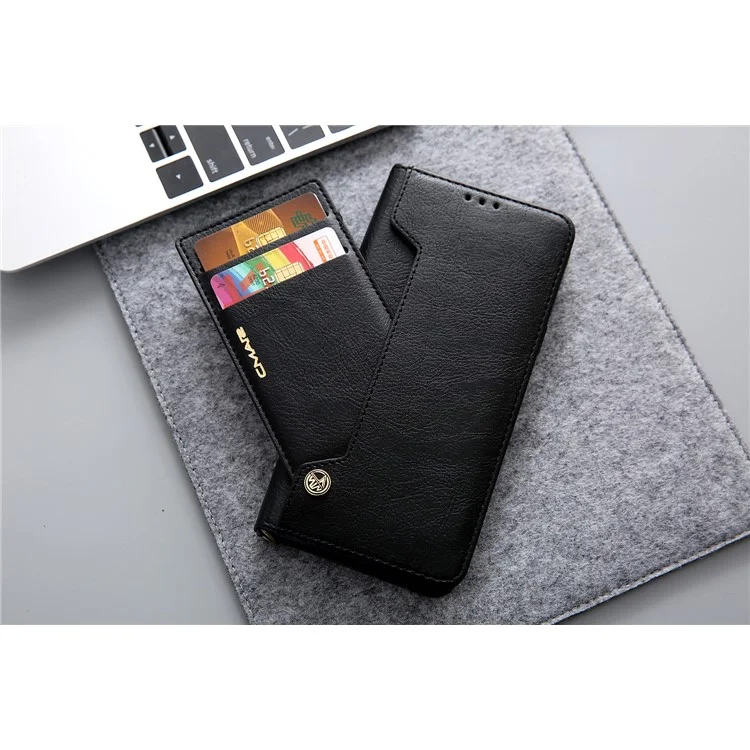 CMAI2 PU Leather Flip Card Slots Cover with Stand for Samsung Galaxy S9 Plus G965 - Black