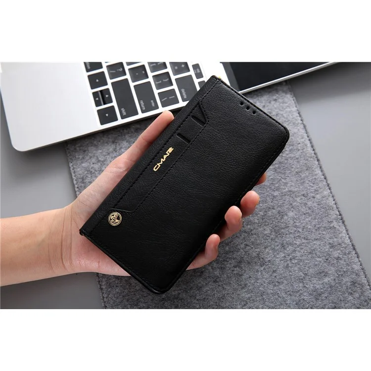 CMAI2 PU Leather Flip Card Slots Cover with Stand for Samsung Galaxy S9 Plus G965 - Black