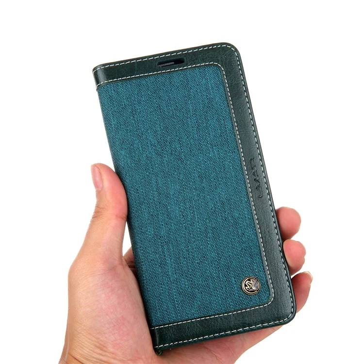 CMAI2 Jeans Cloth Leather Stand Flip Case with Hand Strap for Samsung Galaxy S9 SM-G960 - Green