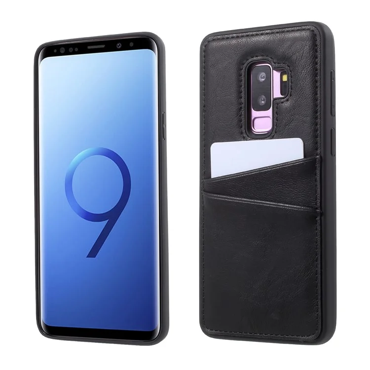 PU Leather Coated TPU Case with Card Slots for Samsung Galaxy S9 Plus SM-G965 - Black