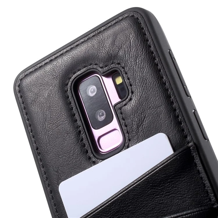 PU Leather Coated TPU Case with Card Slots for Samsung Galaxy S9 Plus SM-G965 - Black
