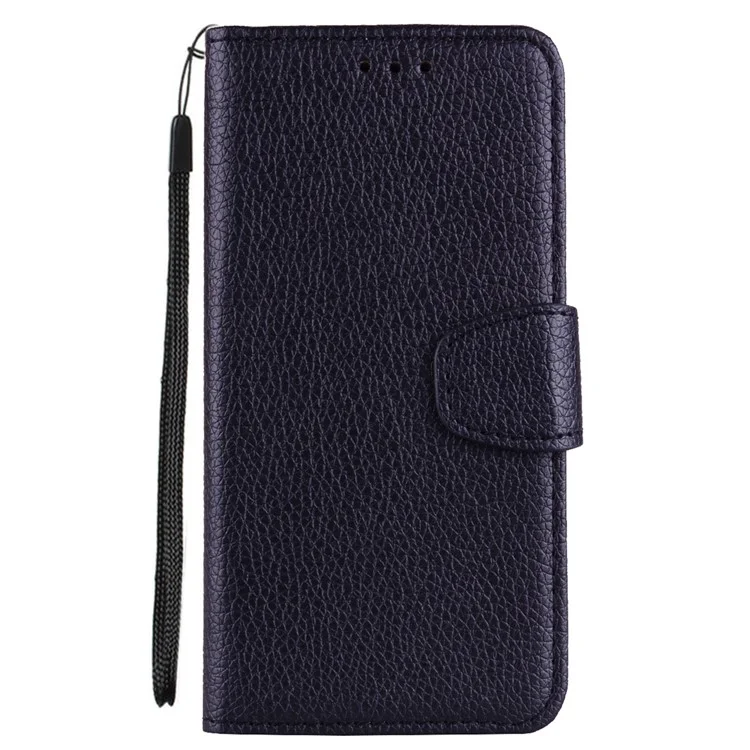 Litchi Grain PU Leather Stand Wallet Phone Case for Samsung Galaxy A8 (2018) - Black