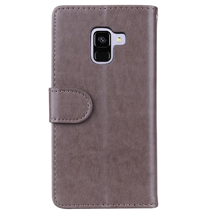 Flash Powder Unicorn Pattern Leather Wallet Stand Phone Case for Samsung Galaxy A8 (2018) - Grey