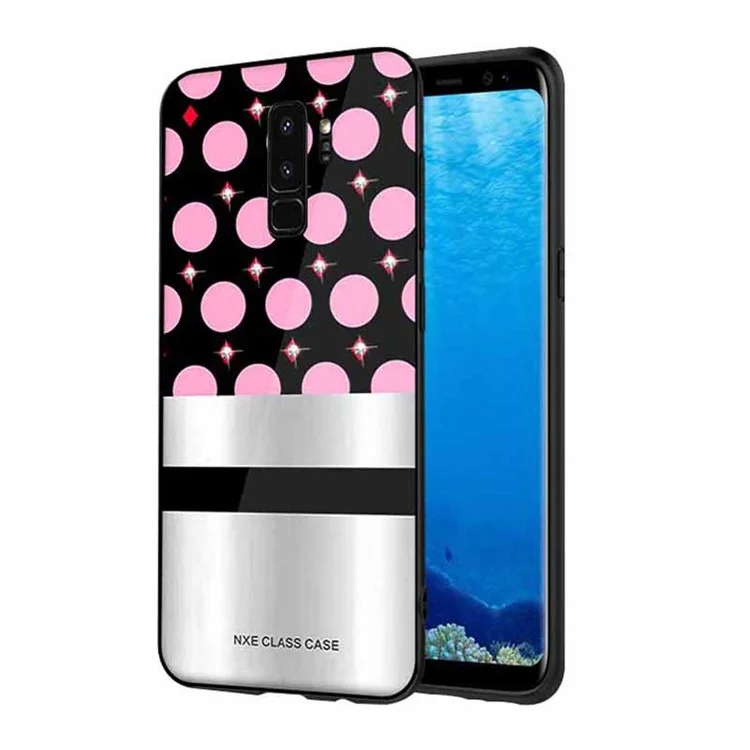 NXE Circle Pattern Printing Rhinestone Decor Glass + PC + TPU Hybrid Case for Samsung Galaxy S9+ SM-G965 - Style 1