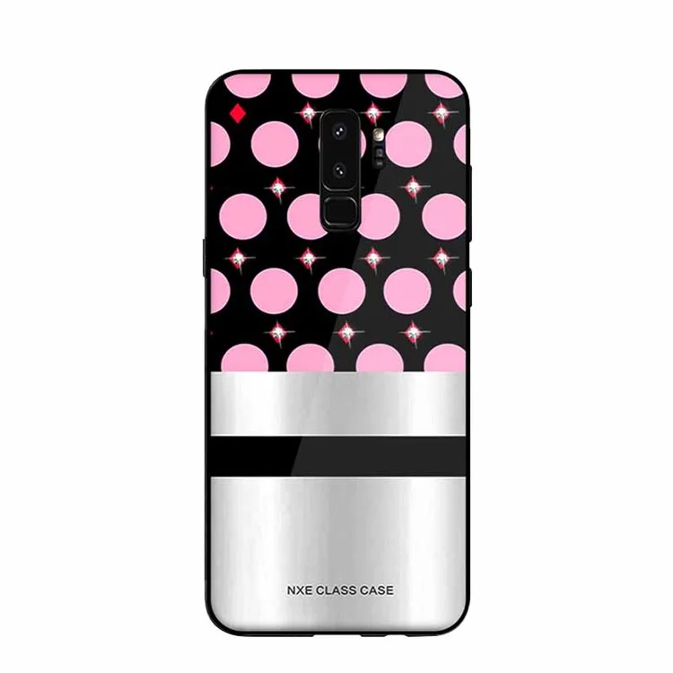 NXE Circle Pattern Printing Rhinestone Decor Glass + PC + TPU Hybrid Case for Samsung Galaxy S9+ SM-G965 - Style 1