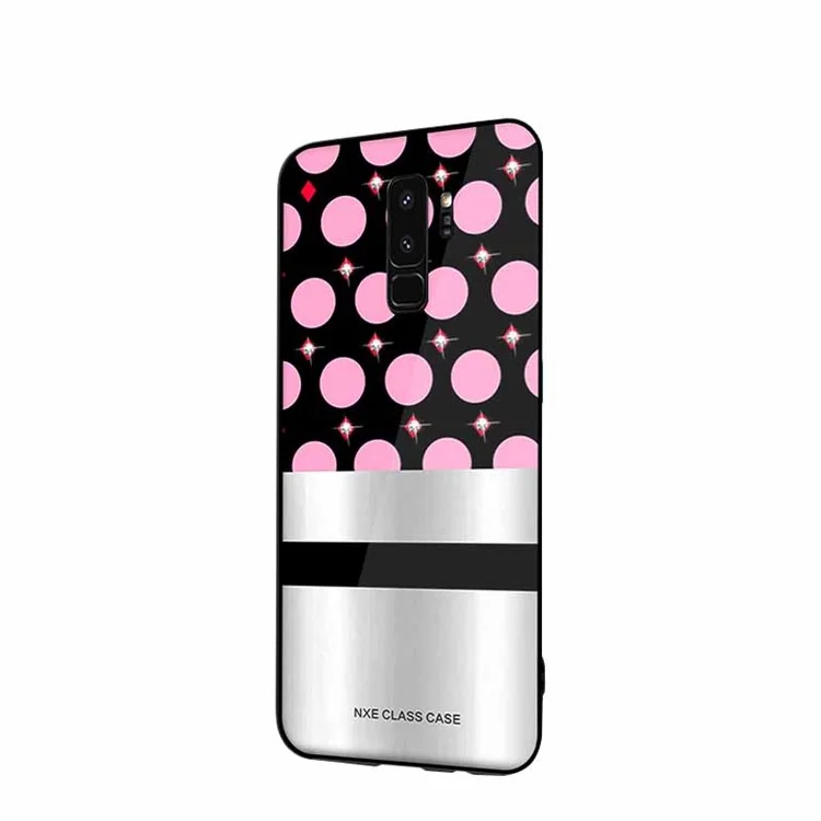 NXE Circle Pattern Printing Rhinestone Decor Glass + PC + TPU Hybrid Case for Samsung Galaxy S9+ SM-G965 - Style 1