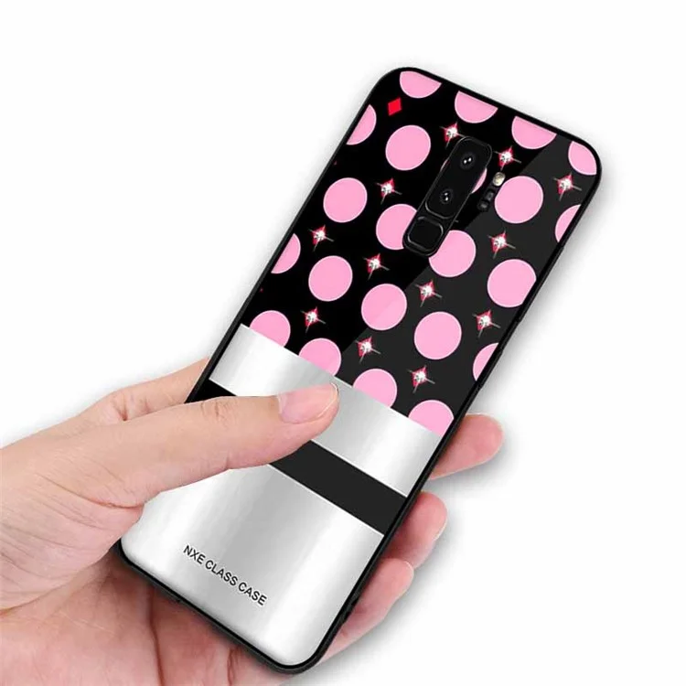 NXE Circle Pattern Printing Rhinestone Decor Glass + PC + TPU Hybrid Case for Samsung Galaxy S9+ SM-G965 - Style 1