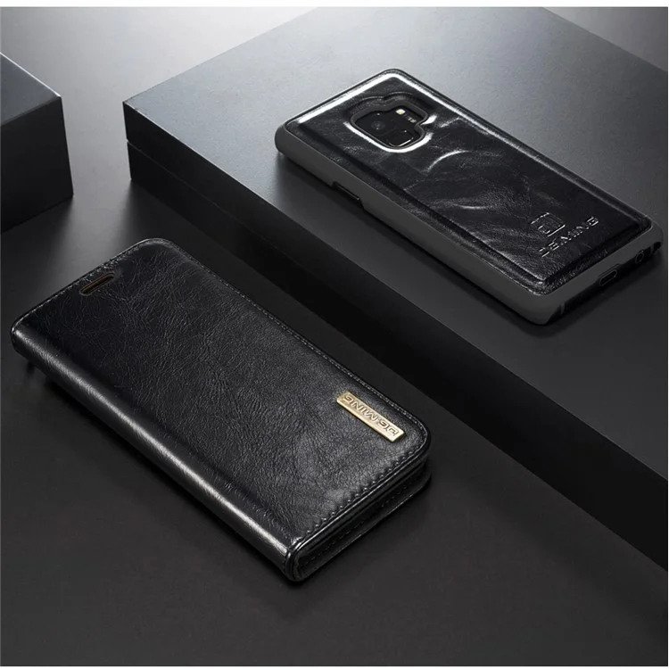 DG.MING Detachable 2-in-1 Genuine Leather Case for Samsung Galaxy S9 SM-G960 - Black