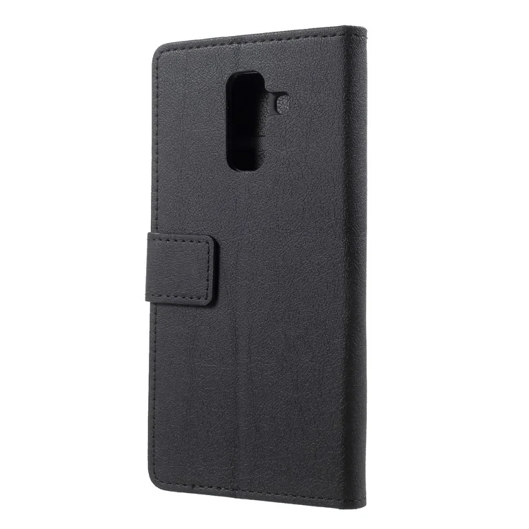 PU Leather Flip Wallet Stand Phone Casing for Samsung Galaxy A6 (2018) - Black