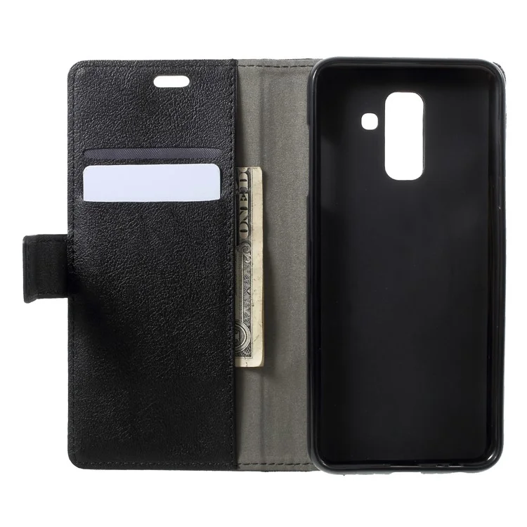 PU Leather Flip Wallet Stand Phone Casing for Samsung Galaxy A6 (2018) - Black