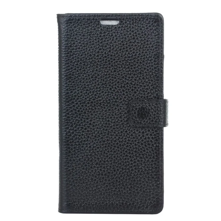 Litchi Grain Genuine Leather Wallet Stand Case for Samsung Galaxy A6 Plus (2018) / A9 Star Lite - Black