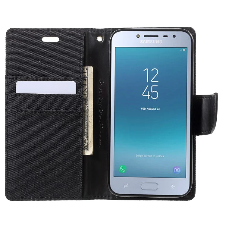MERCURY GOOSPERY Canvas Diary Leather Wallet Cover for Samsung Galaxy J2 Pro 2018 - Black
