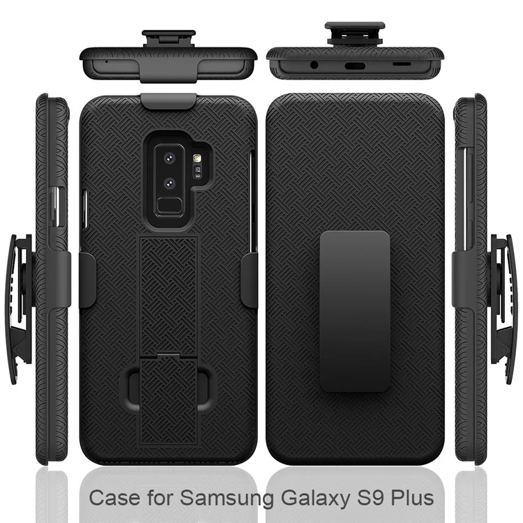 Woven Texture PC + TPU Swivel Belt Clip Holster Case for Samsung Galaxy S9+ SM-G965 - Black