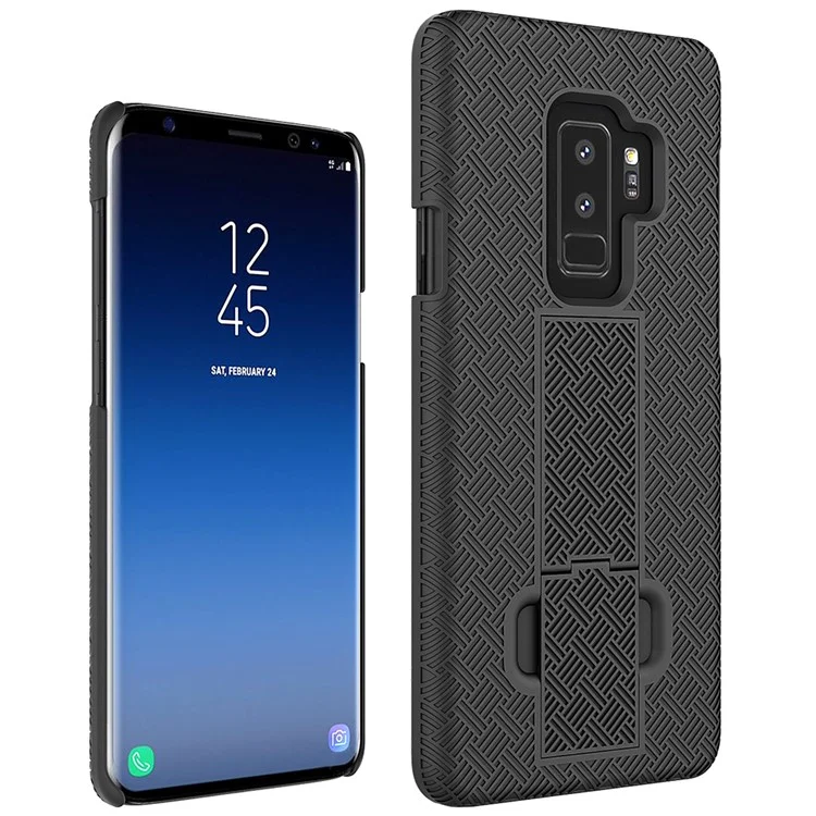 Woven Texture PC + TPU Swivel Belt Clip Holster Case for Samsung Galaxy S9+ SM-G965 - Black