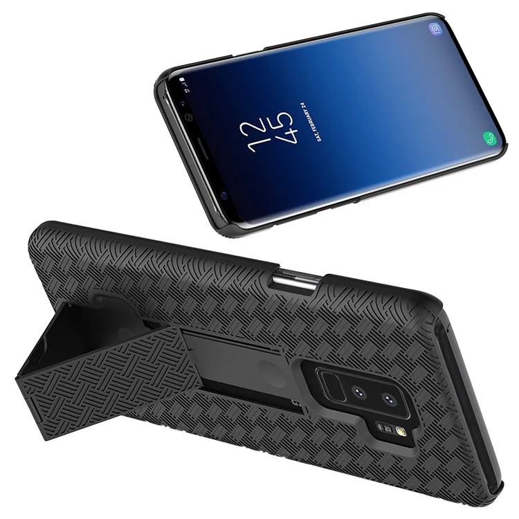 Woven Texture PC + TPU Swivel Belt Clip Holster Case for Samsung Galaxy S9+ SM-G965 - Black