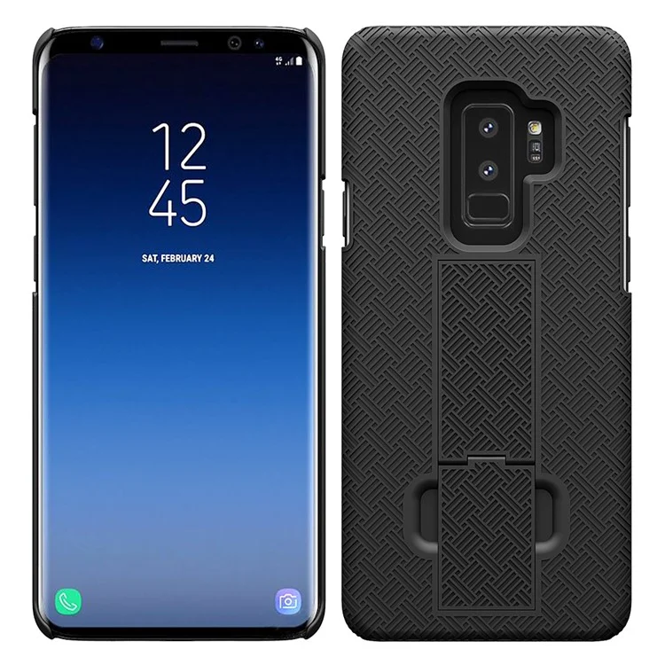 Woven Texture PC + TPU Swivel Belt Clip Holster Case for Samsung Galaxy S9+ SM-G965 - Black