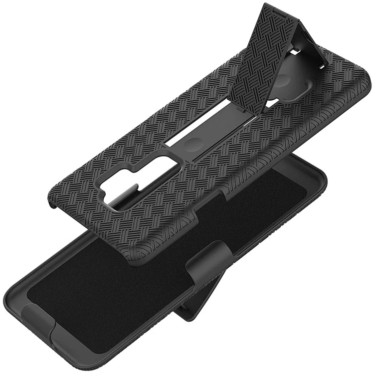 Woven Texture PC + TPU Swivel Belt Clip Holster Case for Samsung Galaxy S9+ SM-G965 - Black